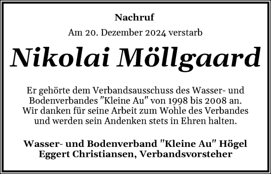 Traueranzeige von Nikolai Möllgaard von Husumer Nachrichten, Nordfriesland Tageblatt