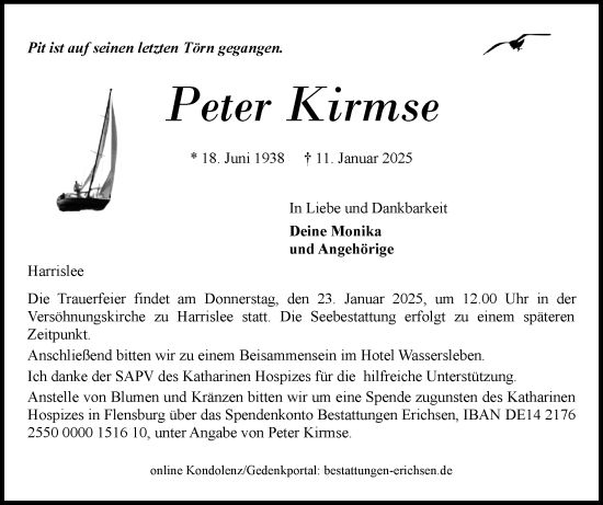 Traueranzeige von Peter Kirmse von Flensburger Tageblatt