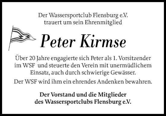 Traueranzeige von Peter Kirmse von Flensburger Tageblatt