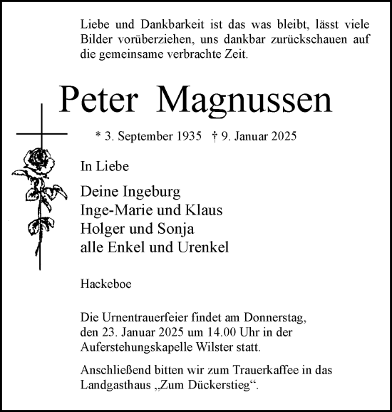 Traueranzeige von Peter Magnussen von Norddeutsche Rundschau, Wilstersche Zeitung, Glückstädter Fortuna