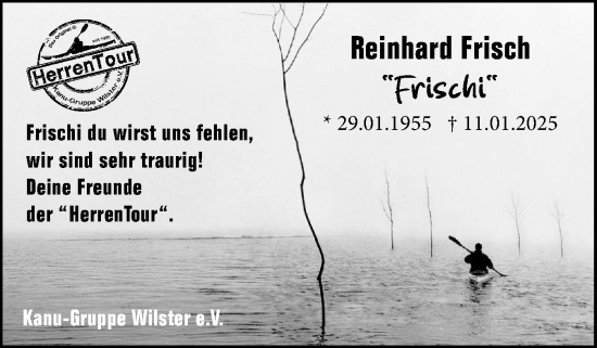 Traueranzeige von Reinhard Frisch von Norddeutsche Rundschau, Wilstersche Zeitung, Glückstädter Fortuna