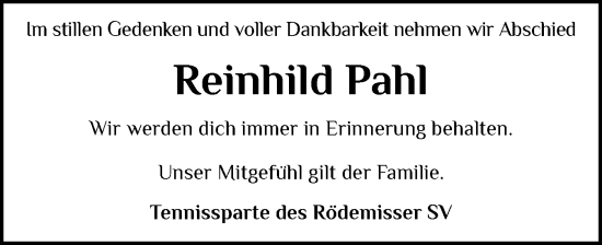 Traueranzeige von Reinhild Pahl von Husumer Nachrichten, Nordfriesland Tageblatt