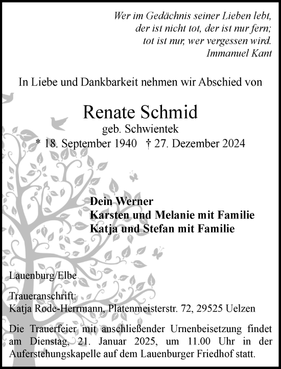 Traueranzeige von Renate Schmid von Wochenend Anzeiger