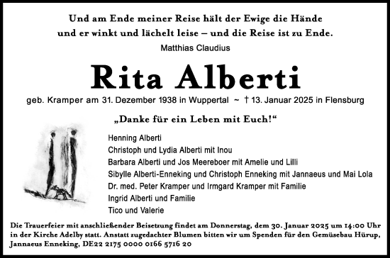 Traueranzeige von Rita Alberti von Flensburger Tageblatt