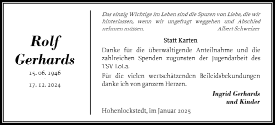 Traueranzeige von Rolf Gerhards von Norddeutsche Rundschau, Wilstersche Zeitung, Glückstädter Fortuna