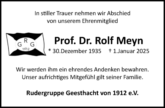Traueranzeige von Rolf Meyn von Wochenend Anzeiger
