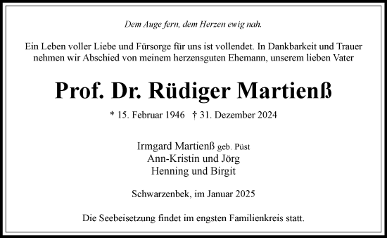 Traueranzeige von Rüdiger Martienß von Wochenend Anzeiger