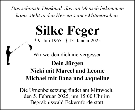 Traueranzeige von Silke Feger von Eckernförder Zeitung, Hallo Eckernförde