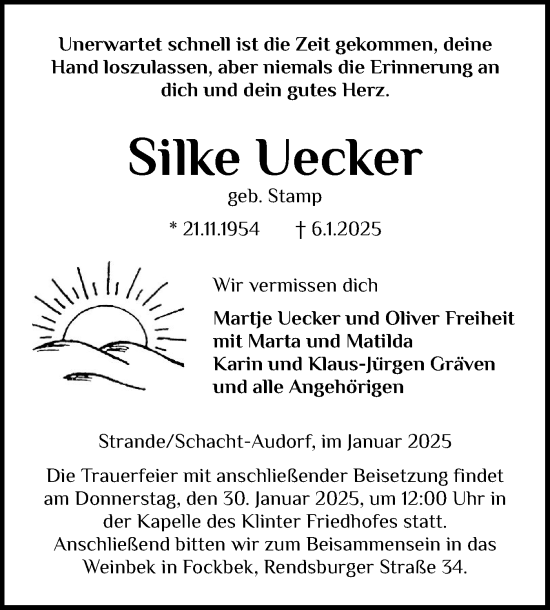 Traueranzeige von Silke Uecker von Schleswig-Holsteinische Landeszeitung