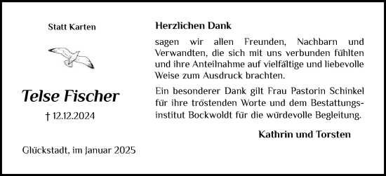 Traueranzeige von Telse Fischer von Norddeutsche Rundschau, Wilstersche Zeitung, Glückstädter Fortuna