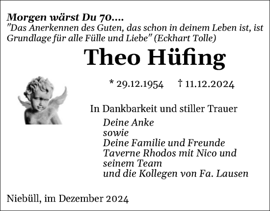Traueranzeige von Theo Hüfing von Region Westküste