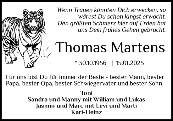 Traueranzeige von Thomas Martens von Wedel-Schulauer Tageblatt, tip Wedel-Schulauer Tageblatt, tip Rissener Rundschau