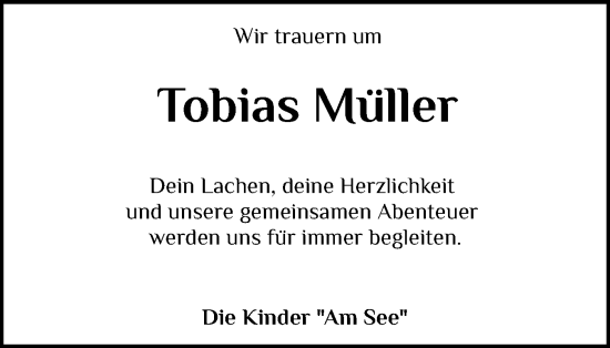 Traueranzeige von Tobias Müller von Schleswig-Holsteinische Landeszeitung