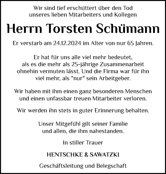 Traueranzeige von Torsten Schümann von Holsteinischer Courier