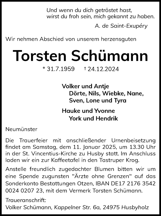 Traueranzeige von Torsten Schümann von Flensburger Tageblatt