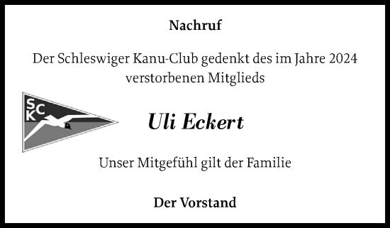 Traueranzeige von Uli Eckert von Schleswiger Nachrichten, Schlei-Bote