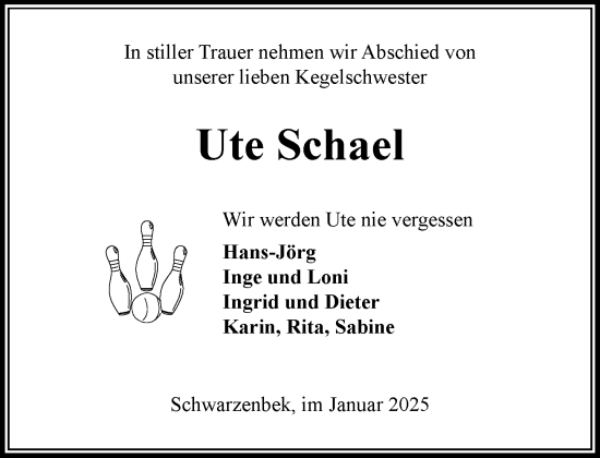 Traueranzeige von Ute Schael von Wochenend Anzeiger