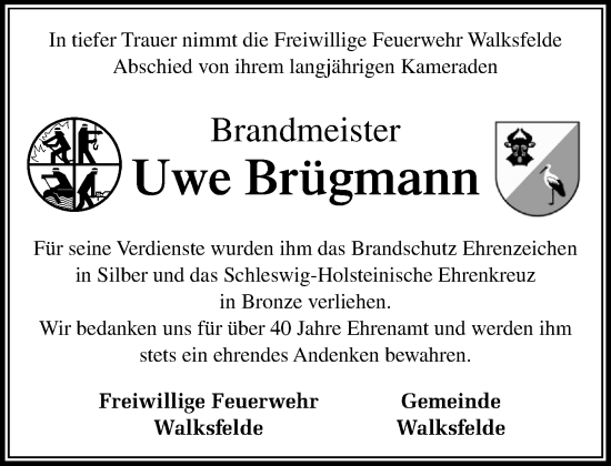 Traueranzeige von Uwe Brügmann von MARKT Ratzeburg/Mölln