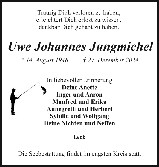Traueranzeige von Uwe Johannes Jungmichel von Husumer Nachrichten, Nordfriesland Tageblatt
