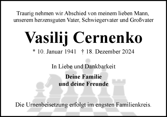 Traueranzeige von Vasilij Cernenko von Flensburger Tageblatt