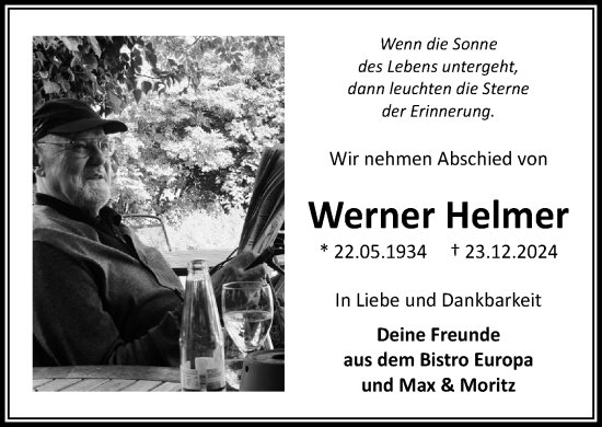 Traueranzeige von Werner Helmer von Heimatspiegel