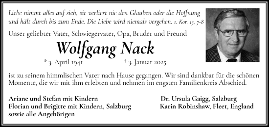 Traueranzeige von Wolfgang Nack von Norddeutsche Rundschau, Wilstersche Zeitung, Glückstädter Fortuna