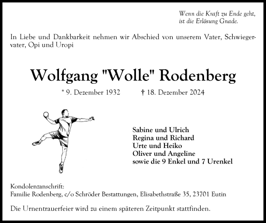 Traueranzeige von Wolfgang Rodenberg von Ostholsteiner Anzeiger