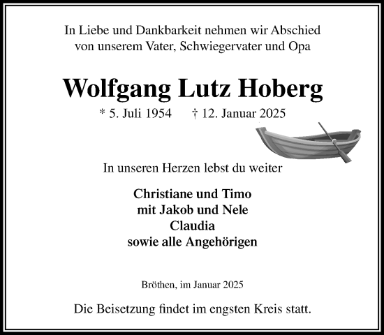 Traueranzeige von Wolfgang Lutz Hoberg von Wochenend Anzeiger