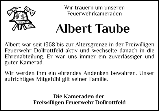 Traueranzeige von Albert Taube von Schleswiger Nachrichten, Schlei-Bote
