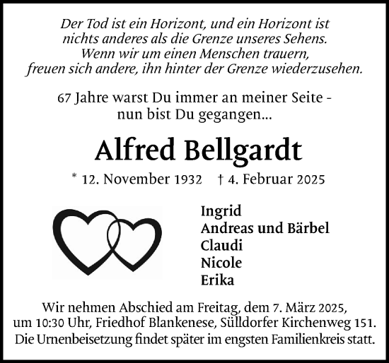Traueranzeige von Alfred Bellgardt von Region Pinneberg und tip Pinneberg