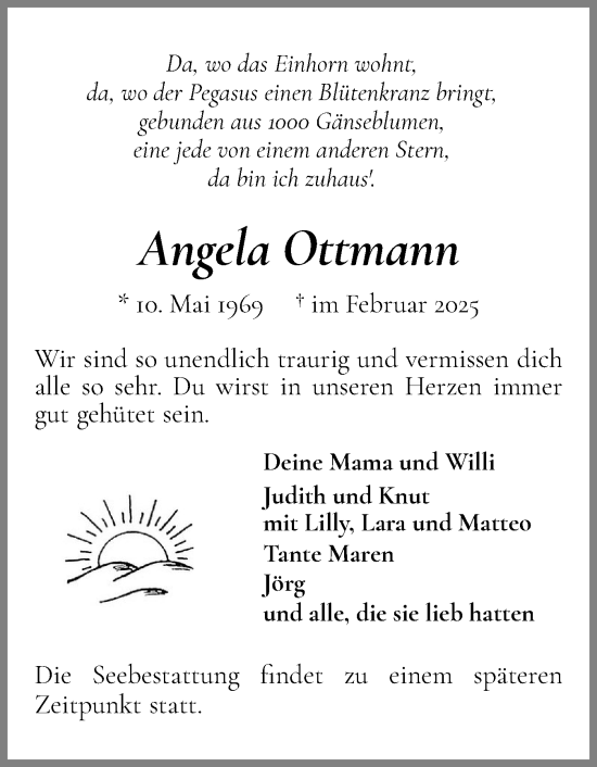 Traueranzeige von Angela Ottmann von Der Insel-Bote