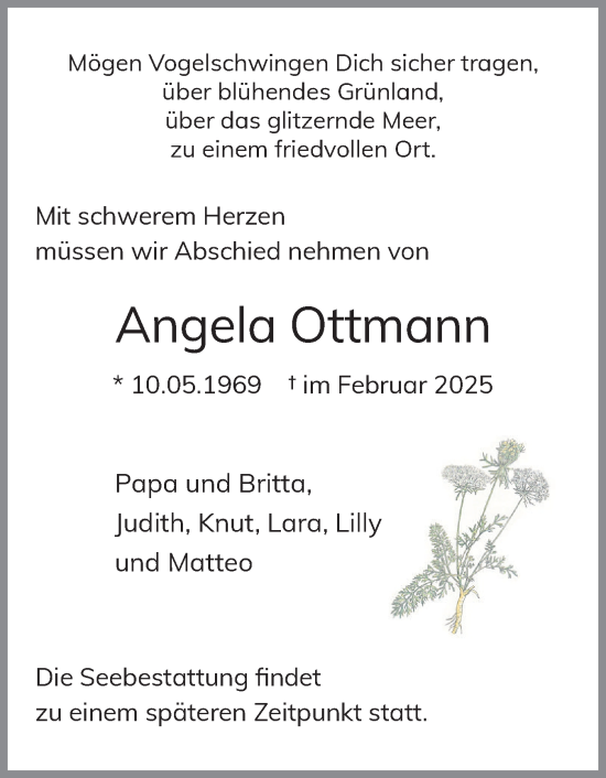Traueranzeige von Angela Ottmann von Der Insel-Bote