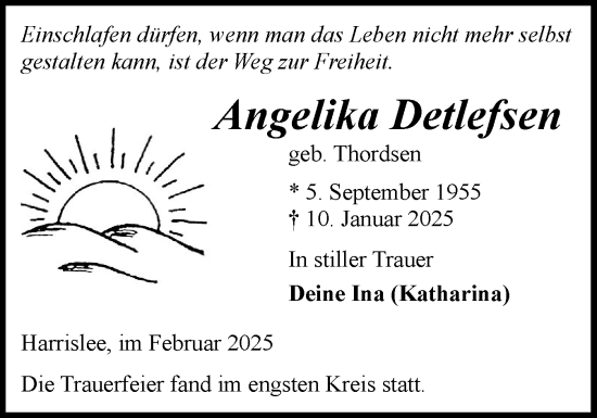 Traueranzeige von Angelika Detlefsen von Flensburger Tageblatt