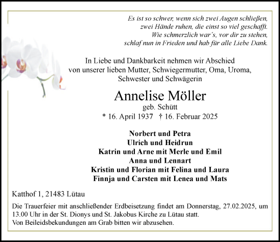 Traueranzeige von Annelise Möller von Wochenend Anzeiger