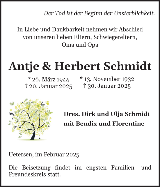 Traueranzeige von Antje Schmidt von Uetersener Nachrichten, Der tip am Wochenende
