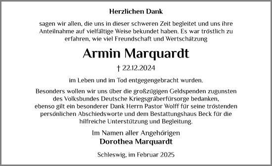 Traueranzeige von Armin Marquardt von Schleswiger Nachrichten, Schlei-Bote