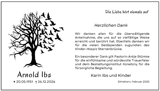 Traueranzeige von Arnold Ibs von Elmshorner Nachrichten, Barmstedter Zeitung