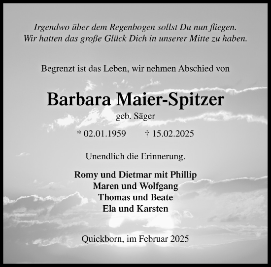 Traueranzeige von Barbara Maier-Spitzer von Umschau