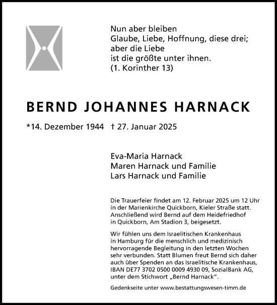 Traueranzeige von Bernd Johannes Harnack von Region Pinneberg und tip Pinneberg