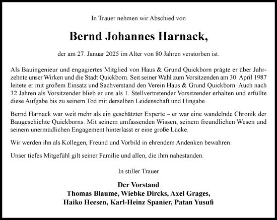 Traueranzeige von Bernd Johannes Harnack von Umschau