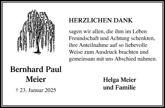Traueranzeige von Bernhard Paul Meier von MARKT Ratzeburg/Mölln