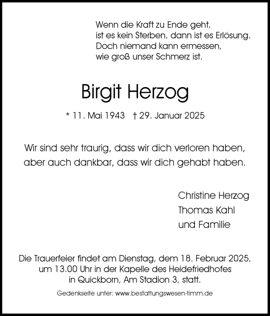 Traueranzeige von Birgit Herzog von Region Pinneberg und tip Pinneberg