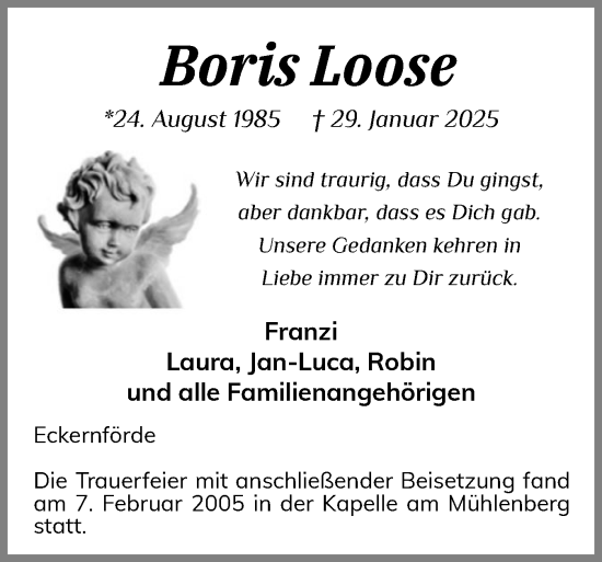 Traueranzeige von Boris Loose von Hallo Eckernförde