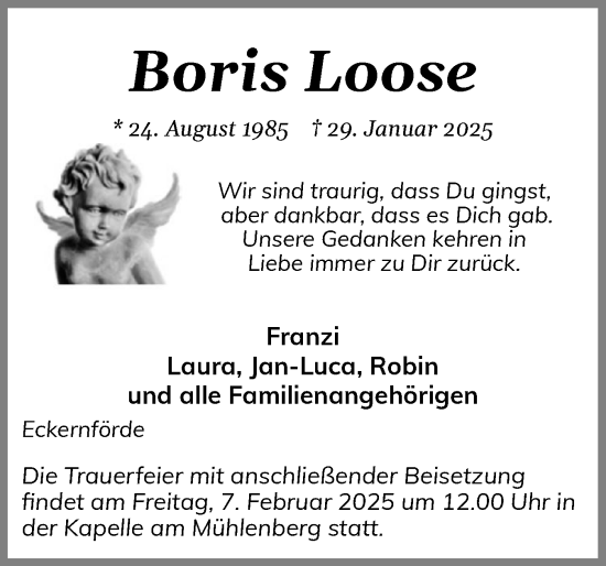Traueranzeige von Boris Loose von Eckernförder Zeitung