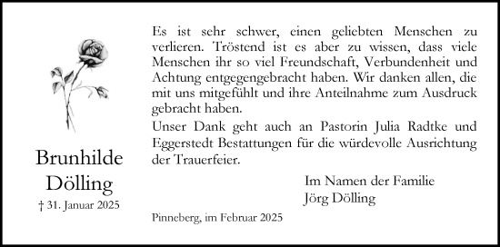 Traueranzeige von Brunhilde Dölling von Region Pinneberg und tip Pinneberg
