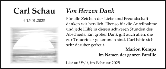 Traueranzeige von Carl Schau von Sylter Rundschau