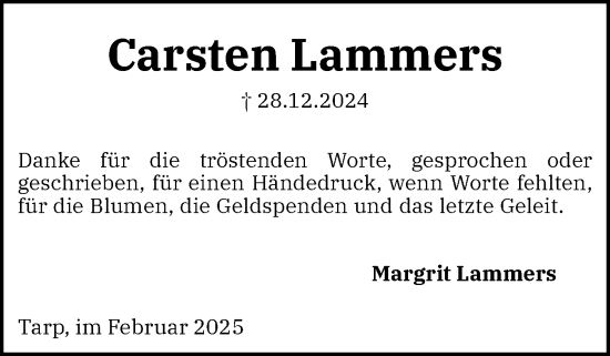 Traueranzeige von Carsten Lammers von Region Flensburg
