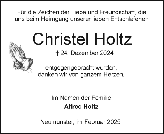 Traueranzeige von Christel Holtz von Holsteinischer Courier