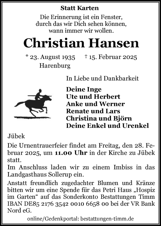 Traueranzeige von Christian Hansen von Region Flensburg