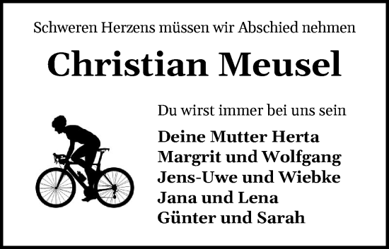 Traueranzeige von Christian Meusel von Eckernförder Zeitung, Hallo Eckernförde